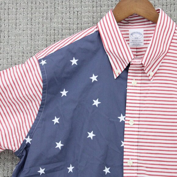 Brook Brothers Shirt Men Large Multicolor Short Sleeve American Flag Collared NW - Picture 4 of 9